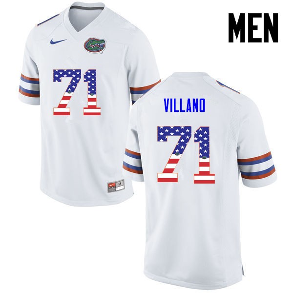 Florida Gators Men #71 Nick Villano College Football USA Flag Fashion White